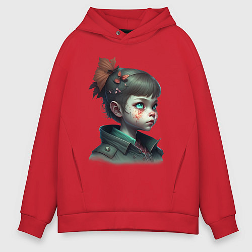 Мужское худи оверсайз Хоррор девочка / Красный – фото 1