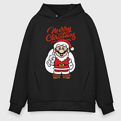 Толстовка оверсайз мужская Christmas Mario, цвет: черный