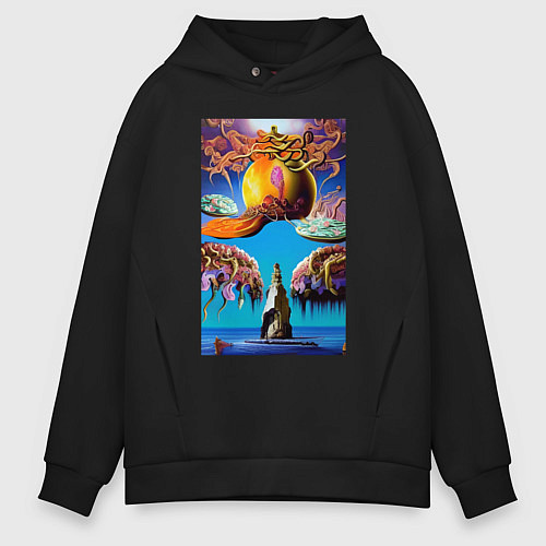 Мужское худи оверсайз Скала желаний - нейросеть - сюрреализм / Черный – фото 1