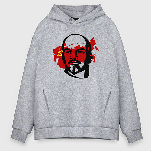 Мужское худи оверсайз Ленин на фоне СССР / Меланж – фото 1
