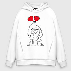 Толстовка оверсайз мужская Влюбленные с шариками, цвет: белый