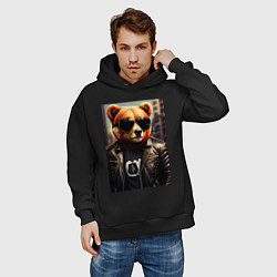 Толстовка оверсайз мужская Медведь рокер, цвет: черный — фото 2