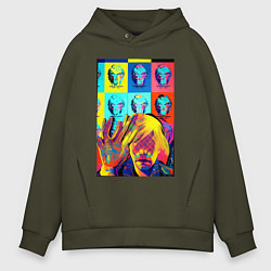 Толстовка оверсайз мужская Andy Warhol and neural network - collaboration, цвет: хаки