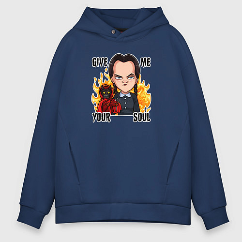 Мужское худи оверсайз Уэнсдэй - отдай мне свою душу / Тёмно-синий – фото 1