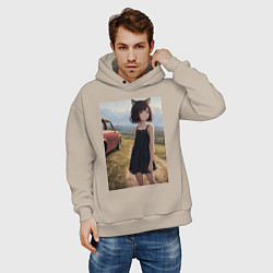 Толстовка оверсайз мужская Traveller anime neko girl, цвет: миндальный — фото 2