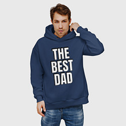 Толстовка оверсайз мужская The best dad белая надпись с тенью, цвет: тёмно-синий — фото 2