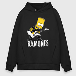 Толстовка оверсайз мужская Ramones Барт Симпсон рокер, цвет: черный