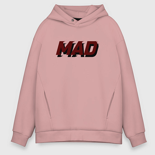 Мужское худи оверсайз Надпись с полосами от скорости mad / Пыльно-розовый – фото 1