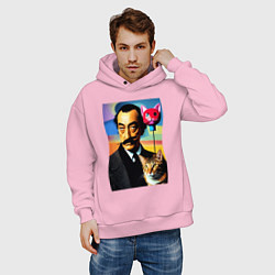 Толстовка оверсайз мужская Salvador Dali and cat, цвет: светло-розовый — фото 2