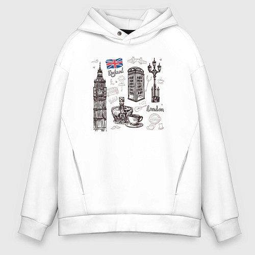 Мужское худи оверсайз London city / Белый – фото 1