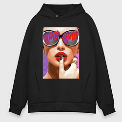 Толстовка оверсайз мужская Портрет девушки в стиле поп-арт, цвет: черный