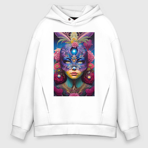 Мужское худи оверсайз Девушка в маскарадной маске - нейросеть / Белый – фото 1