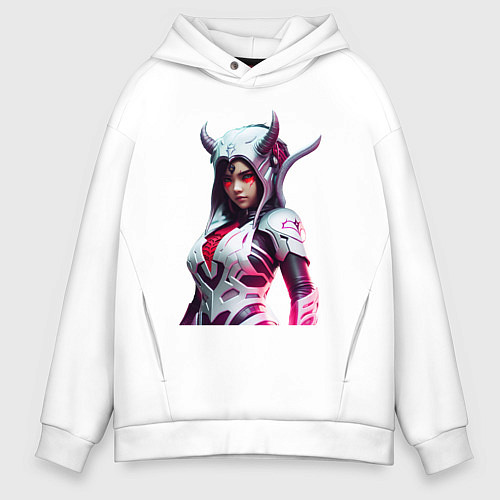 Мужское худи оверсайз Young demon Oni - cyberpunk / Белый – фото 1