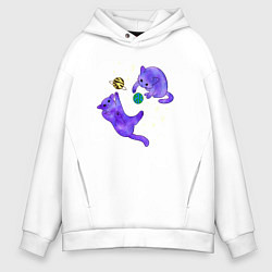 Толстовка оверсайз мужская Космические коты, играющие планетами, цвет: белый