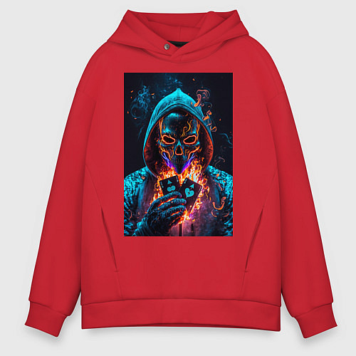 Мужское худи оверсайз Череп и игра в карты / Красный – фото 1