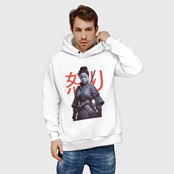 Толстовка оверсайз мужская Ярость - девушка самурай арт, цвет: белый — фото 2