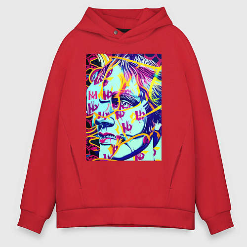Мужское худи оверсайз Andy Warhol - pop art - self-portrait / Красный – фото 1