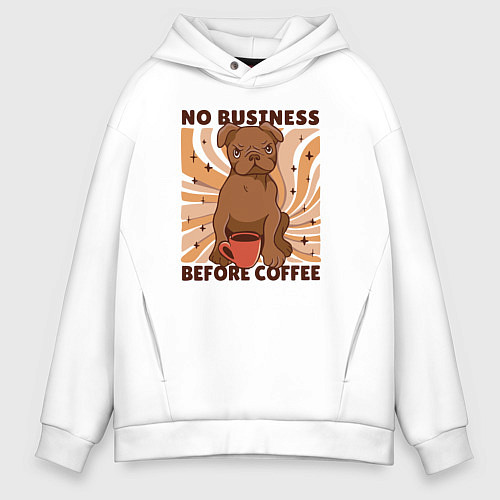 Мужское худи оверсайз No business before coffee / Белый – фото 1