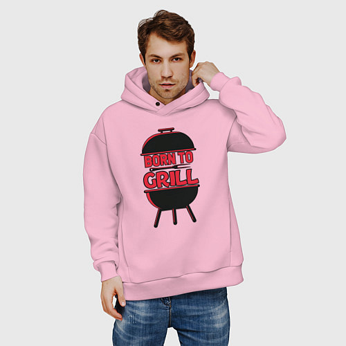 Мужское худи оверсайз Born to grill / Светло-розовый – фото 3