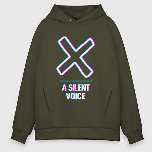Мужское худи оверсайз Символ A Silent Voice в стиле glitch / Хаки – фото 1