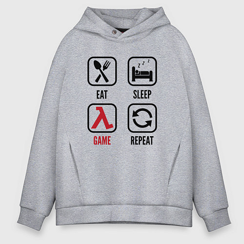 Мужское худи оверсайз Eat - sleep - Half-Life - repeat / Меланж – фото 1