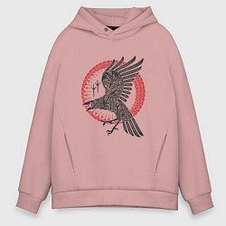 Толстовка оверсайз мужская Ворон мифология славян, цвет: пыльно-розовый