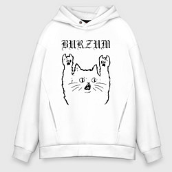 Толстовка оверсайз мужская Burzum - rock cat, цвет: белый