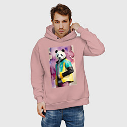 Толстовка оверсайз мужская Панда в модной куртке - акварель, цвет: пыльно-розовый — фото 2