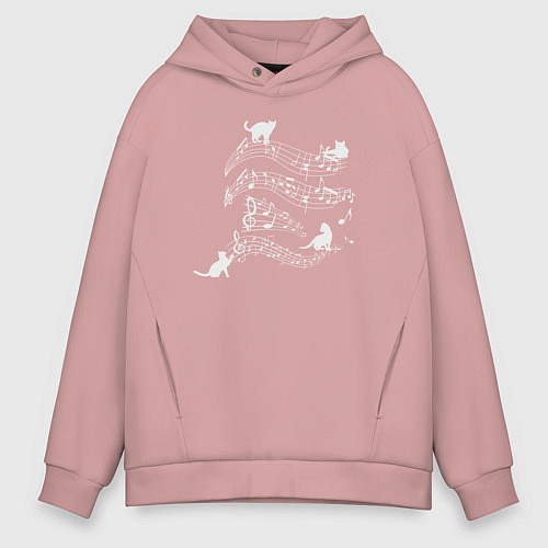 Мужское худи оверсайз Music cats / Пыльно-розовый – фото 1