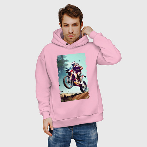 Мужское худи оверсайз Мотокросс - экстрим / Светло-розовый – фото 3