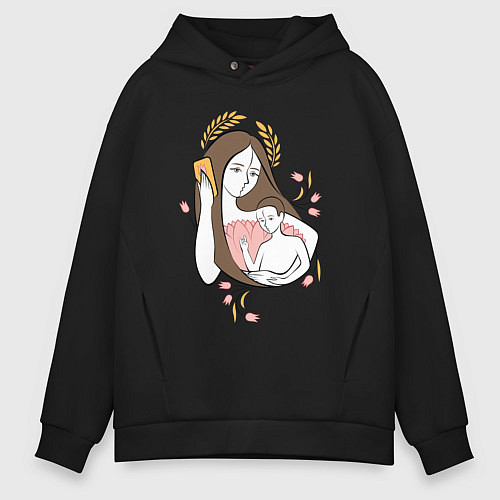 Мужское худи оверсайз Мама и сын / Черный – фото 1