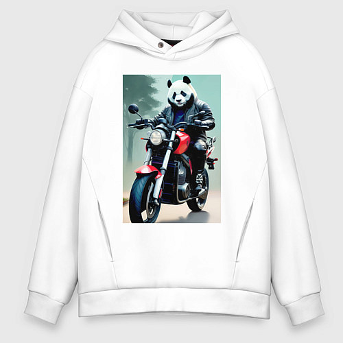 Мужское худи оверсайз Panda - cool biker / Белый – фото 1