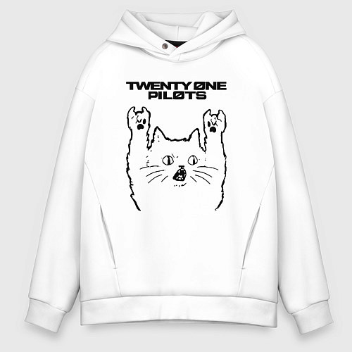 Мужское худи оверсайз Twenty One Pilots - rock cat / Белый – фото 1