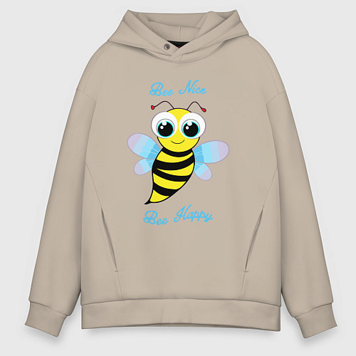 Мужское худи оверсайз Будь милым и счастливым / Миндальный – фото 1