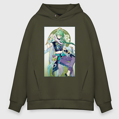 Мужское худи оверсайз Бай Чжу - Геншин импакт / Хаки – фото 1