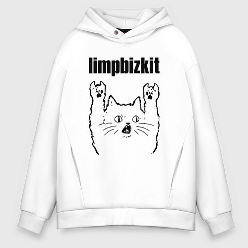 Мужское худи оверсайз Limp Bizkit - rock cat / Белый – фото 1