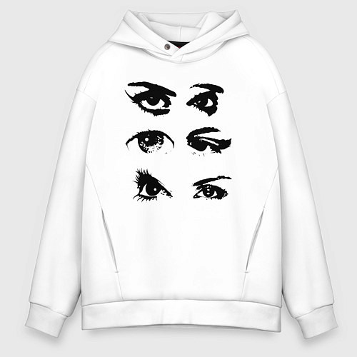 Мужское худи оверсайз Black contoured eyes / Белый – фото 1