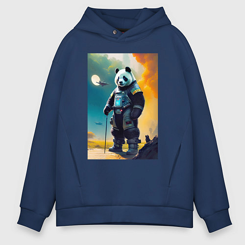 Мужское худи оверсайз Cool panda - cyberpunk - neural network / Тёмно-синий – фото 1