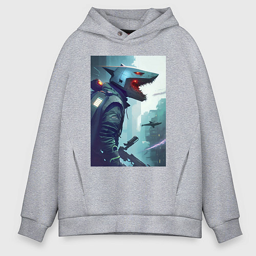 Мужское худи оверсайз Cyber shark / Меланж – фото 1
