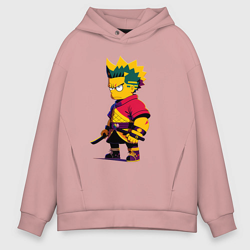 Мужское худи оверсайз Bart Simpson samurai - neural network / Пыльно-розовый – фото 1