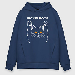 Толстовка оверсайз мужская Nickelback rock cat, цвет: тёмно-синий