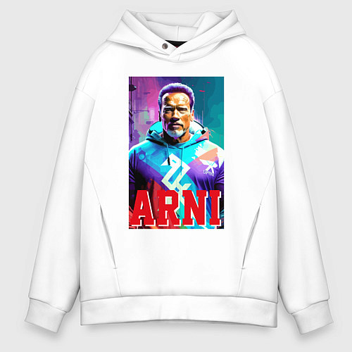 Мужское худи оверсайз Super Arnold Schwarzenegger - Arni ai pop art / Белый – фото 1