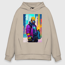 Толстовка оверсайз мужская Homer Simpson - city - cyberpunk, цвет: миндальный