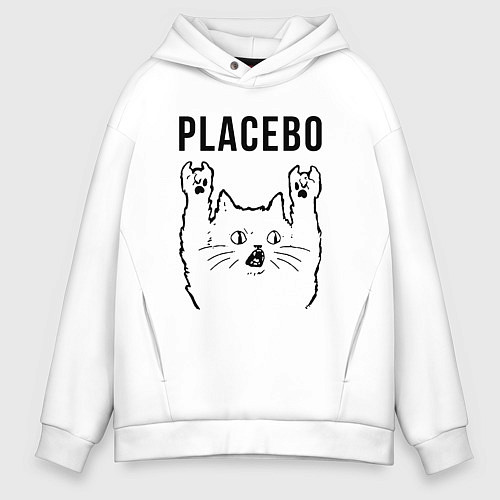 Мужское худи оверсайз Placebo - rock cat / Белый – фото 1