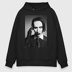 Толстовка оверсайз мужская Marilyn Manson looks at you, цвет: черный