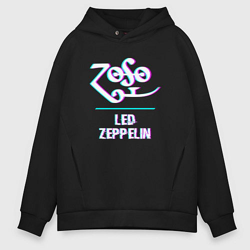 Мужское худи оверсайз Led Zeppelin glitch rock / Черный – фото 1