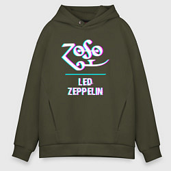 Толстовка оверсайз мужская Led Zeppelin glitch rock, цвет: хаки