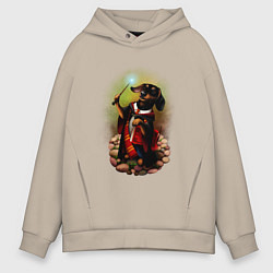 Толстовка оверсайз мужская Такса Волшебник колдует, цвет: миндальный