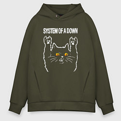 Толстовка оверсайз мужская System of a Down rock cat, цвет: хаки