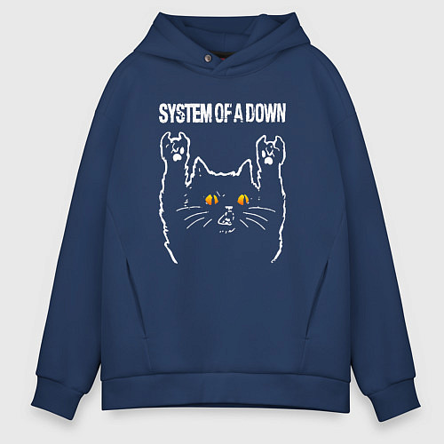 Мужское худи оверсайз System of a Down rock cat / Тёмно-синий – фото 1